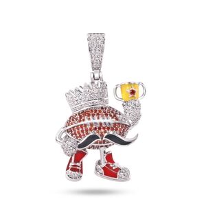 Sterling Silver 925 Rhodium Plated Football Crown Mustache Red Clear CZ Pendant